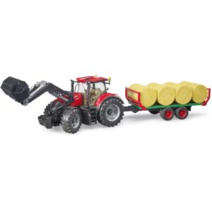 Bruder Case IH Optum 300 CVX Tractor with Front Loader & Bale Trailer – 1:16 Scale Set
