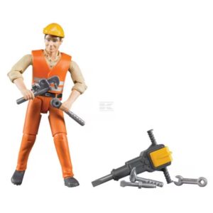 Bruder Construction Worker with Accessories – 1:16 Poseable Figure with Tools