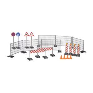Bruder Construction Site Set – Railings, Signs & Pylons (1:16 Scale Accessory Pack)