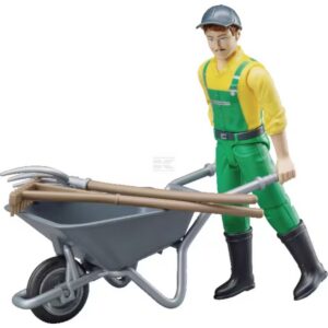 Bruder Farmer Figure Set – 1:16 Poseable Farmer with Wheelbarrow & Tools